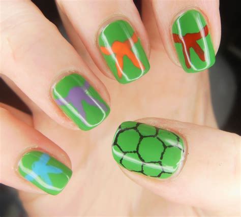 Teenage Mutant Ninja Turtle Mask And Shell Nail Art Turtle Nails
