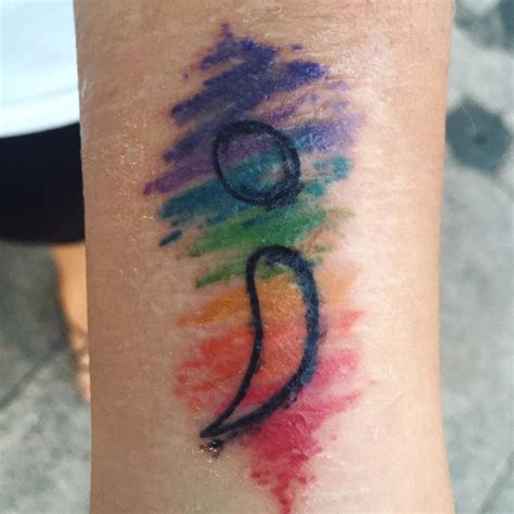 Rainbow Splashed Watercolor Semicolon Tattoo Blurmark