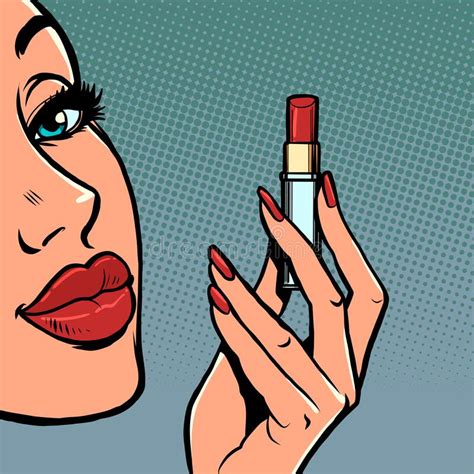 Woman Applying Red Lipstick Stock Illustrations 255 Woman Applying