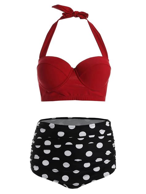 [53 off] 2021 plus size halter high waist polka dot bikini in red dresslily