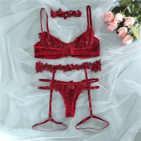 4 Color Women′s Lingerie Outfit Sexy Mesh Bikini See Through Underwear With Garter Sex Product