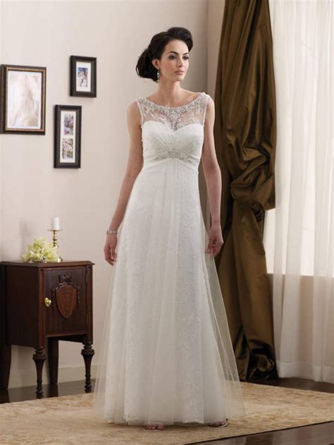 Simple Beaded Lace Satin Full Length A Line Informal