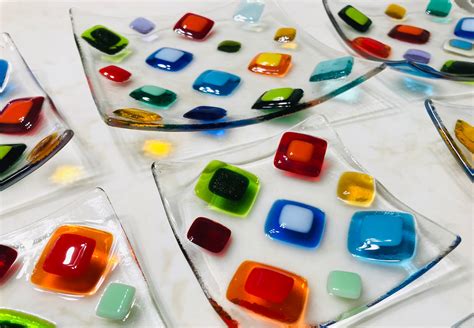 Fused Glass Plate Bright Colorful Diamonds Modern Glass Etsy