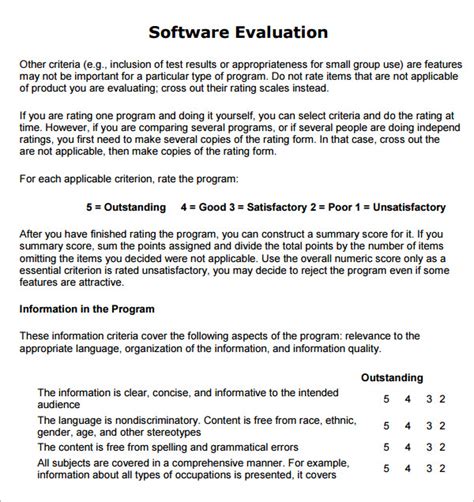 Free 9 Software Evaluation Samples In Pdf Ms Word