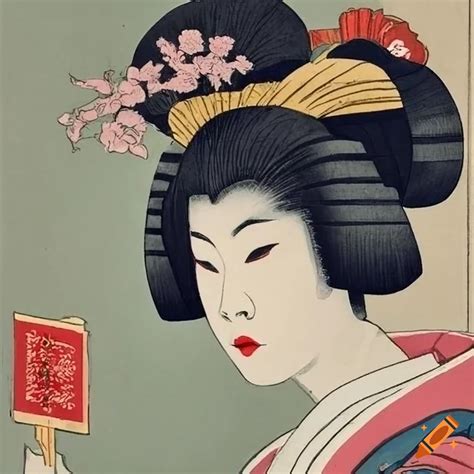 Japanese Woodblock Print Of A Geisha On Craiyon