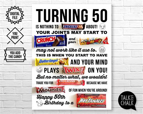 50th Birthday Printable Candy Poster Birthday Candy Sign Etsy