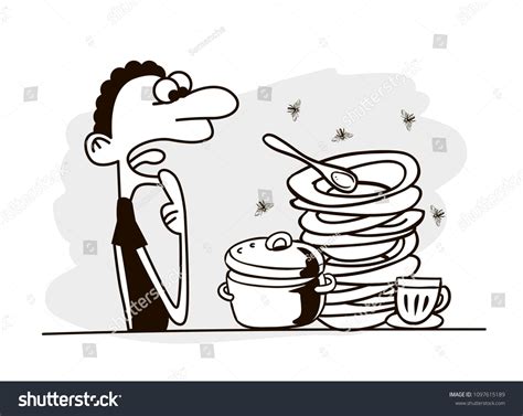 Dirty Dishes Funny Vector Hand Drawn Stock Vector Royalty Free