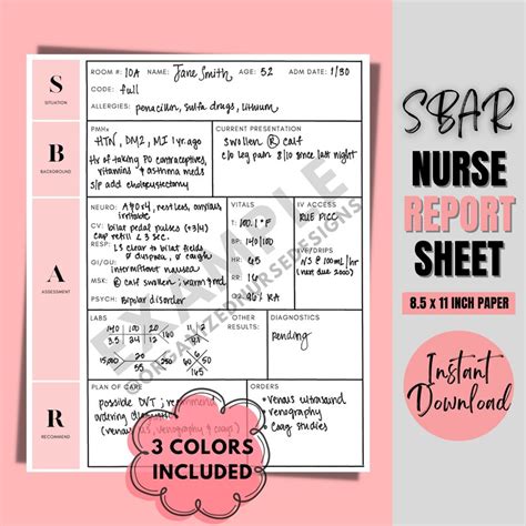 Sbar Nurse Report Sheet Nursing Students Nursing School Etsy