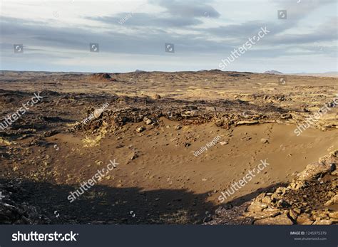 Volcanic Landscape Empty Lifeless Land Cloudy Stock Photo 1245975379
