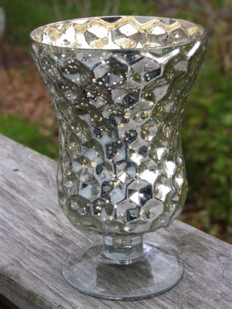 6 Silver Mercury Glass Style Vases Assorted Pedestal Footed
