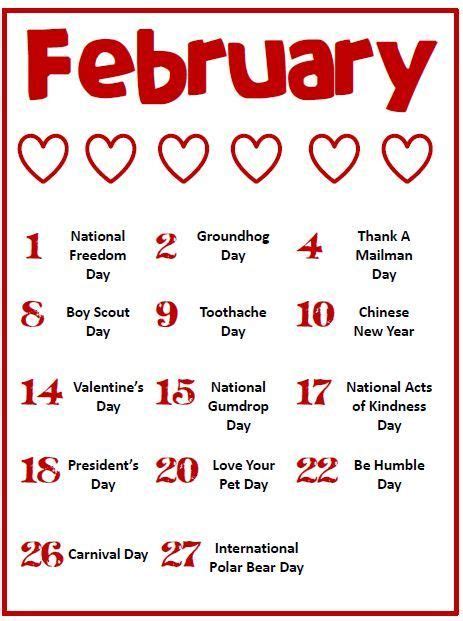 Fun And Unique Holidays February National Holiday Calendar Silly