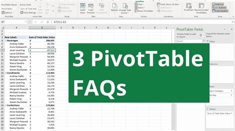 Pivottable Faqs In Excel Helpful Pivottable Tips Youtube