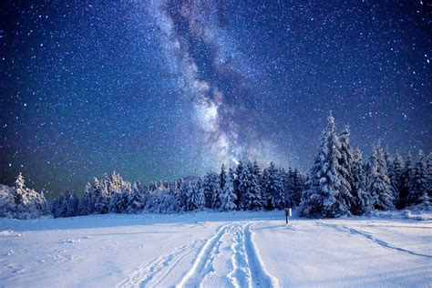 Milky Way On Winter Sky Wallpaper For 2880x1920