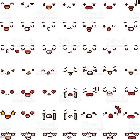 Collection Of Cute Lovely Emoticon Emoji Doodle Cartoon Face Stock