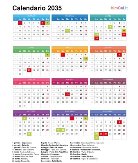 Calendario 2035 Negli Stati Uniti Bimcal