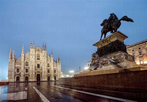 Italy Milan Milan Catherdal And Monument Of Vittorio Emanuele Ii