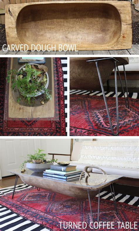 This glass bowl is clear in hue and supported by a sturdy iron frame. Antique Dough Bowl Turned Coffee Table ...