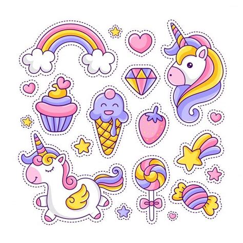 Colorful Cute Unicorn And Desserts Stick Premium Vector Freepik