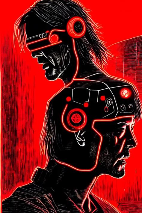 Cyberpunk Keanu Reeves Cyborg In Red Surrounded By Stable Diffusion