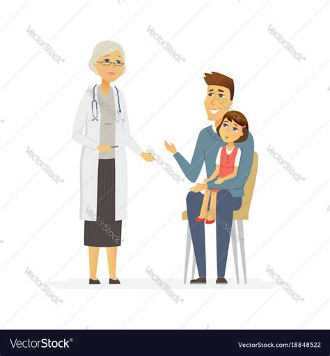 Father With Daughter At Doctors Cartoon People Vector Image