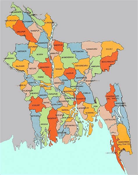 Map Of Bangladesh Showing The Various Districts 