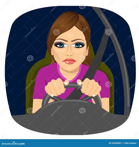 Sleepy Female Driver Dozing Off While Driving Stock Vector