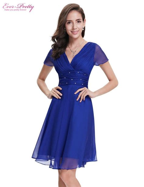 short sleeve v neck ruched bust chiffon party dress knee length bridesmaid