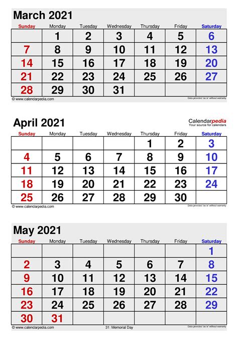 Christian, catholic, jewish & muslim. Printable Calendar 2021 March April May | 2022 Calendar