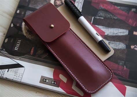 Flat Pencil Case/ Leather Pencil Case/ Red Pencil Case/ Handmade Pencil Case/ Leather Pen Case 