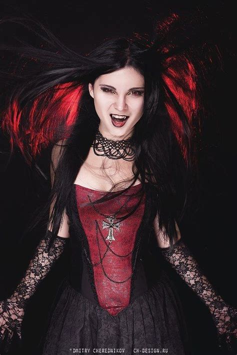 Vampire Bite Red Hair Wind Fangs Corset Lace Goth Women Goth Beauty Hot Goth Girls