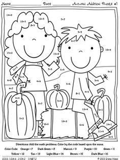 My first graders are coloring them and writing the words to accompany the pictures to post in our catholic school. Fall Math Color by Number Addition Worksheets | Math ...