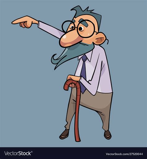 Cartoon Intelligent Elderly Man With A Stick Vector Image