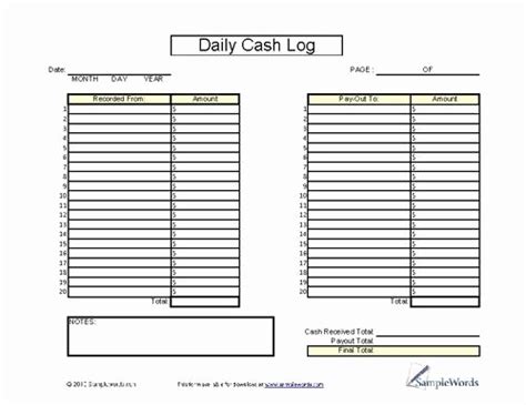 Daily Cash Report Template Excel New Daily Cash Log Sheet Printable