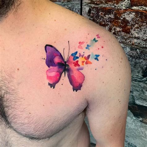 Watercolor Style Butterfly Tattooed On The Shoulder