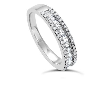 18k White Gold Half Eternity Round And Emerald Cut Diamonds In Pave