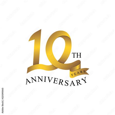 10th Anniversary Years Ribbon Number Gold Color Stock Vector Adobe Stock