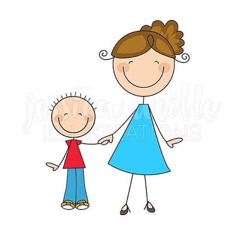 Mom And Son Stick Figures Cute Digital Clipart