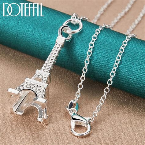 Doteffil 925 Sterling Silver 16 30 Inch Chain Eiffel Tower Paris Pendant Necklace For Woman