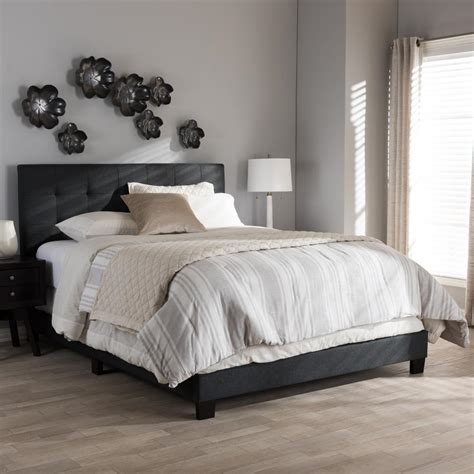 The entire headboard is crafted with amazing button tufting which add flair to this bed. Baxton Studio Brookfield Contemporary Dark Gray Fabric Upholstered Queen Size Bed-28862-7399-HD ...