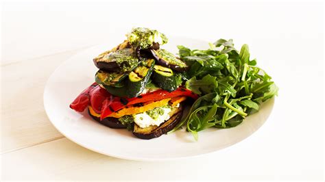 Grilled Vegetable And Ricotta Stack With Pesto