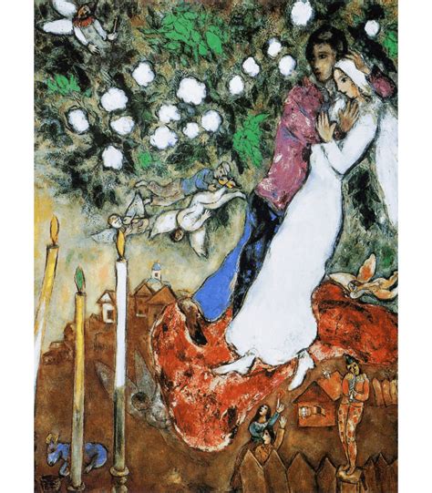 Giclée Print On Canvas Marc Chagall Newlyweds With Flowers