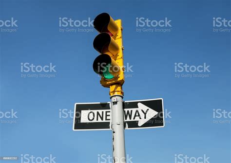 Traffic Light And One Way Road Sign Stock Photo Download Image Now