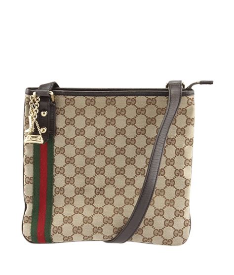 Gucci Web Beige Gg Canvas And Leather Crossbody Bag