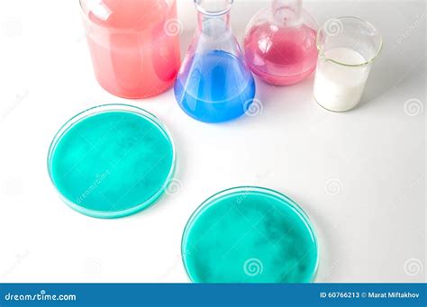 Laboratory Glassware With Liquids Of Different Colors Stock Image Image Of Sample Green 60766213