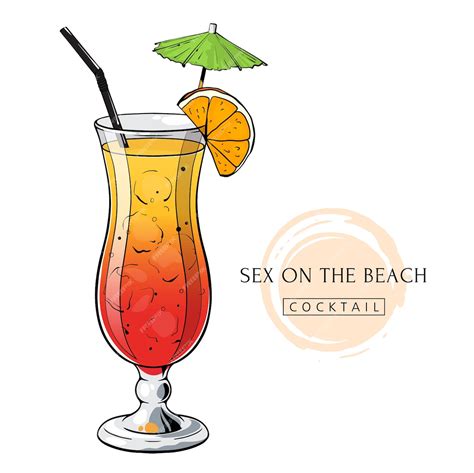 Premium Vector Cocktail Sex On The Beach Hand Drawn Alcohol Drink With Orange Slice And Umbrella