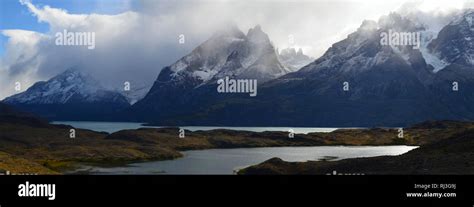 View Over The Cuernos Del Paine Massif In Torres Del Paine National