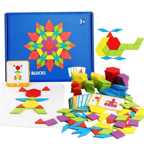 For Kids With 24pcs Card 155pcsset Wooden Pattern Blocks Geometric