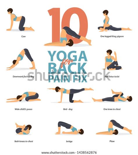 Infographic Of 10 Yoga Poses For Back Pain Relieve In Flat Design
