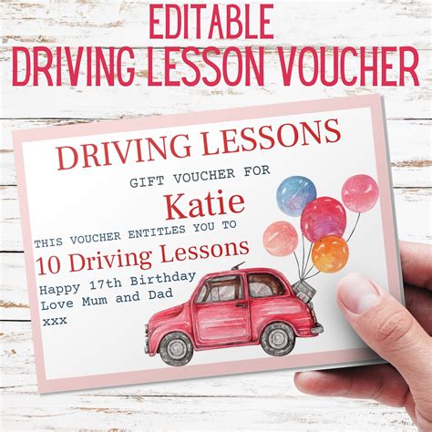 Driving Lessons Voucher Template Driving Lesson T Etsy Uk