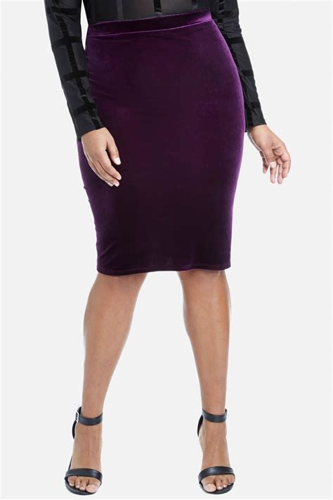 Plus Size Blackberry Cordial Velvet Pencil Skirt Trendy Plus Size Clothing Pencil Skirt Plus